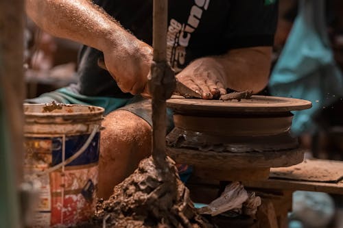 Close-Up Shot of a Person Molding Clay 