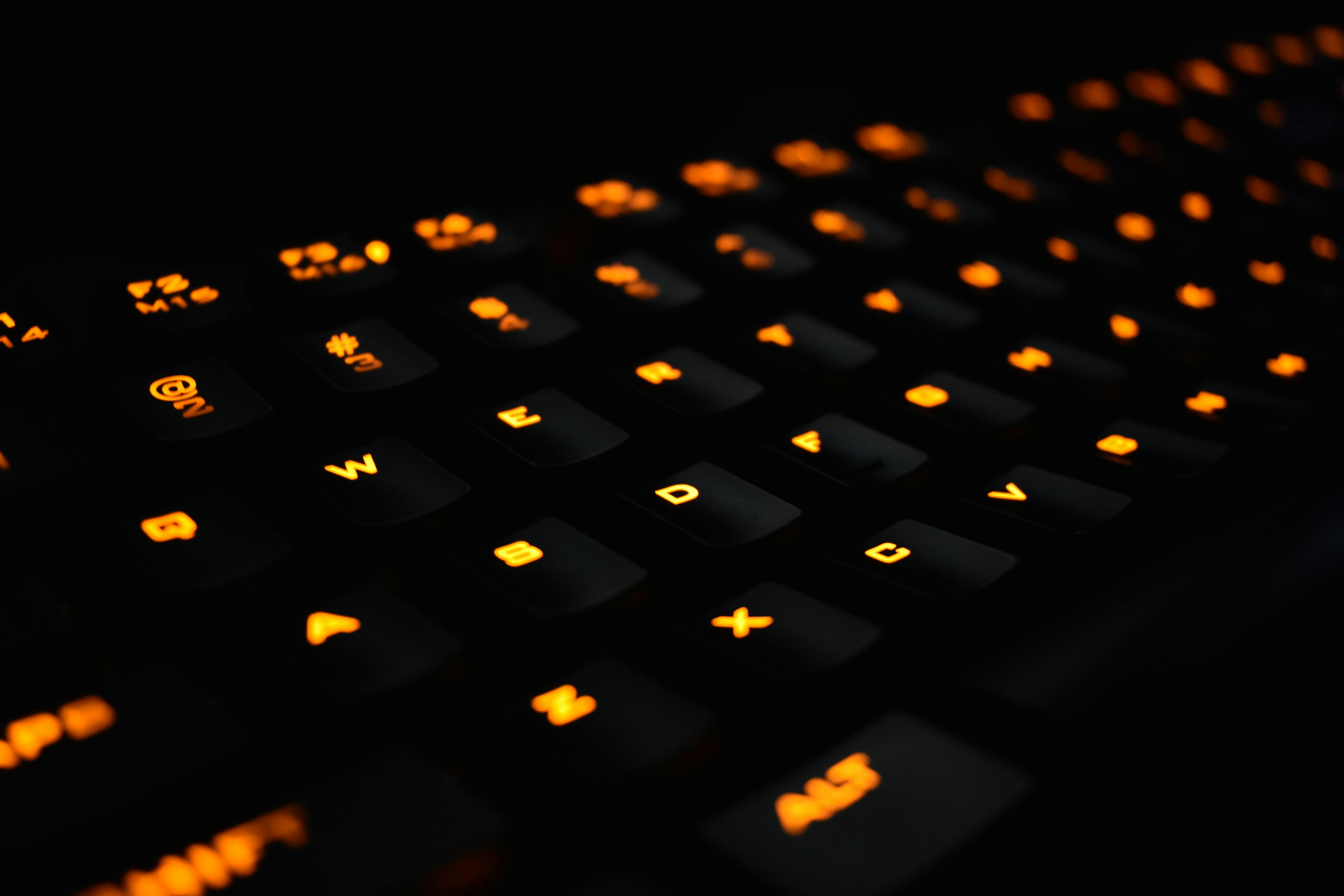 Free stock photo of gaming keyboard, mechanical keyboard, Orange Led