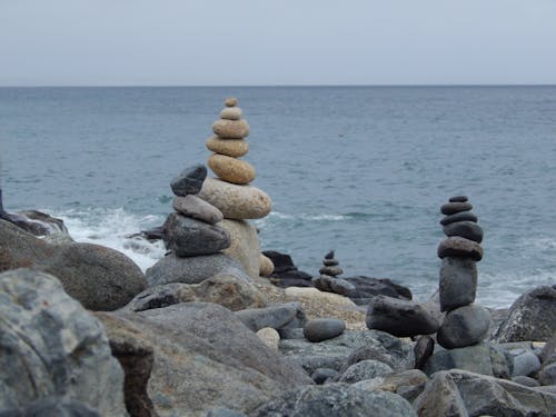 Stacks of Stones on the Beach