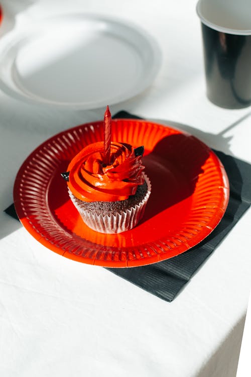 Close-Up Shot of a Cupcake on a Plate