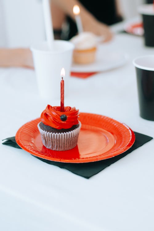 Close-Up Shot of a Cupcake on a Plate