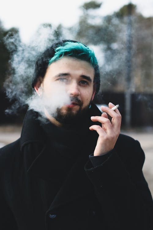 Základová fotografie zdarma na téma černá bunda, cigareta, kouř