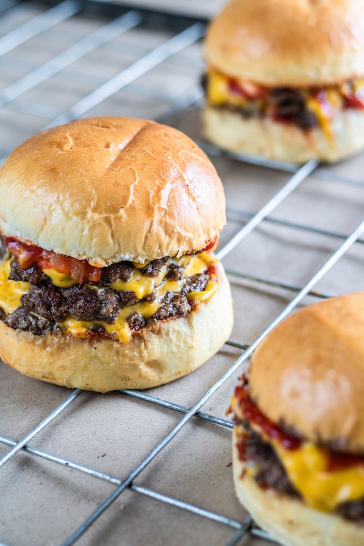 Close-Up Shot Of A Delicious Cheeseburgers