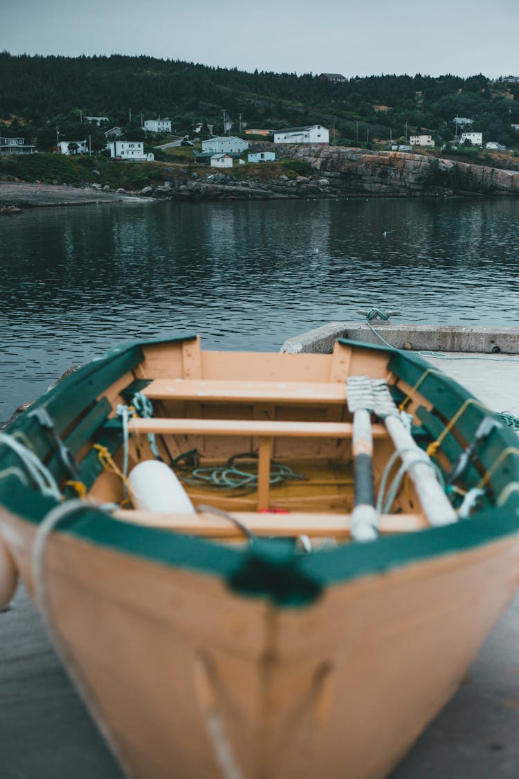 Green And Brown Boat Near Body Of Water