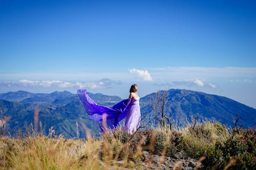 Free Woman Standing on Top of a Mountain Stock Photo