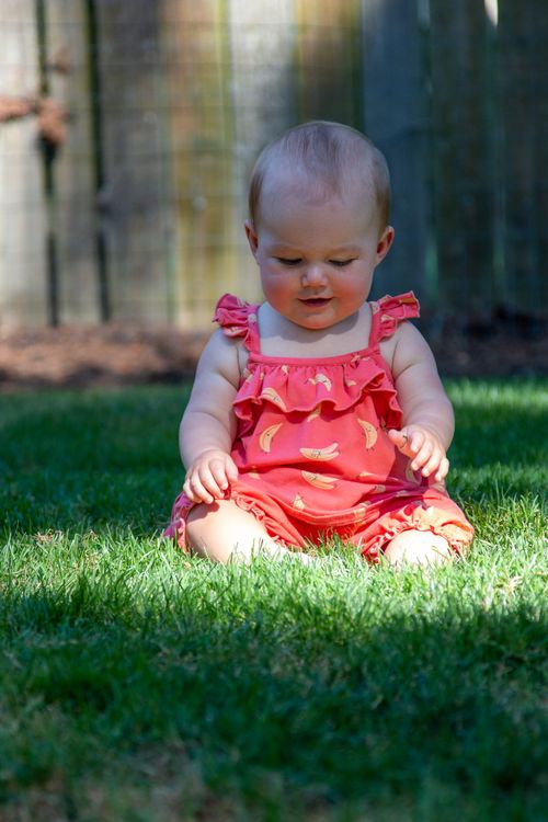 Baby Girl in Pink Dress Sitting on Green Grass · Free Stock Photo