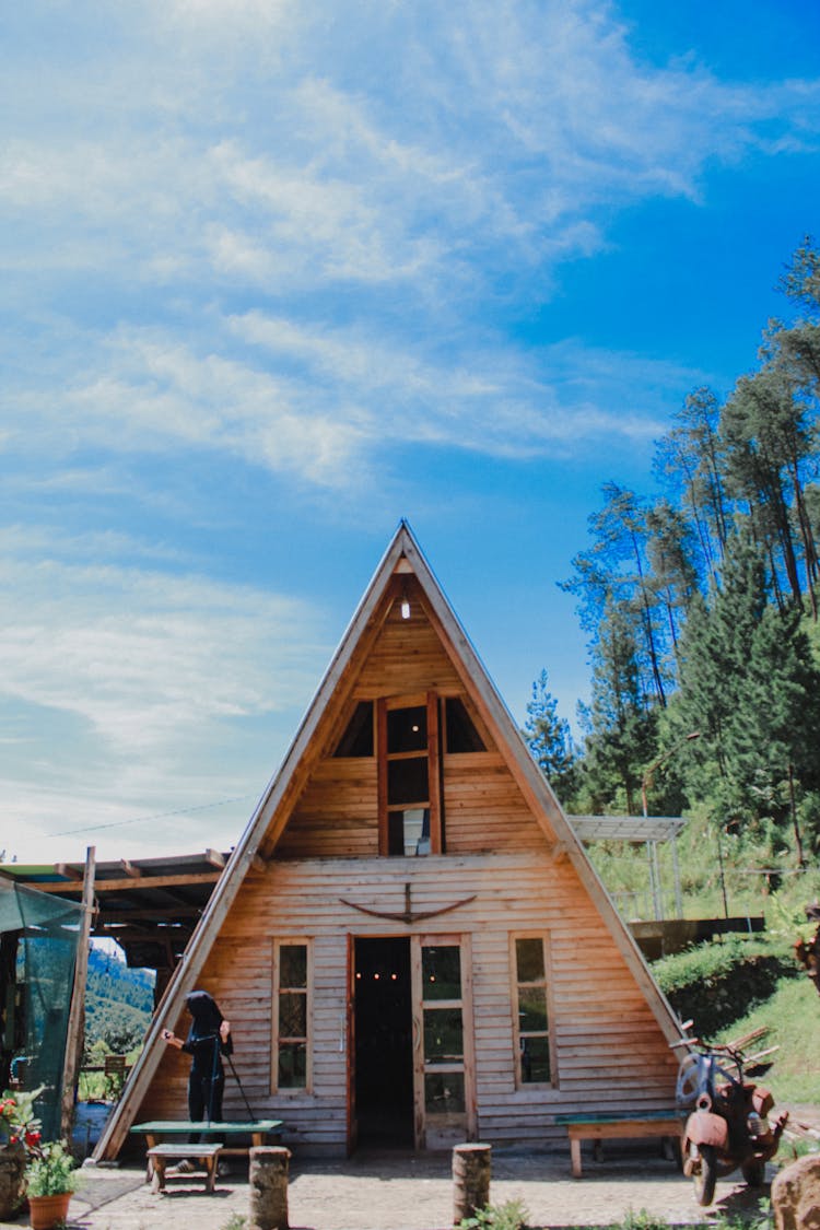 Wooden Cabin With A Triangle Roof 