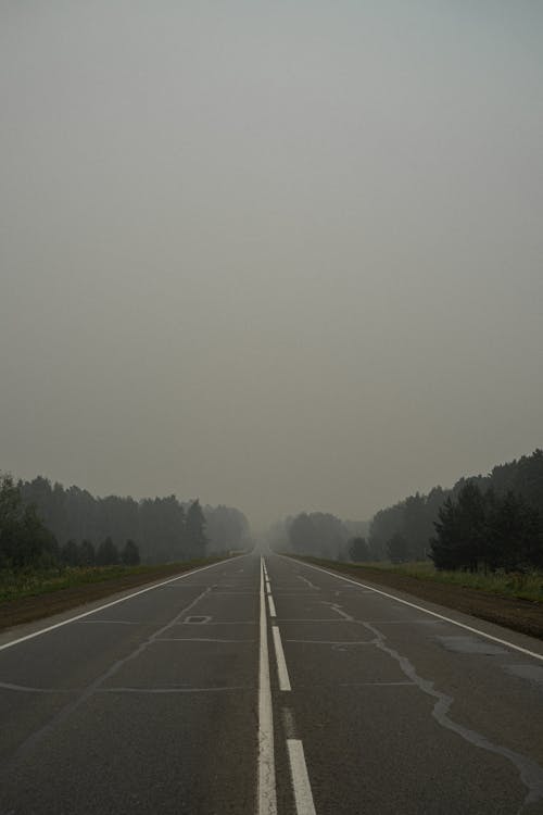 Empty Asphalt Road in a Fog 