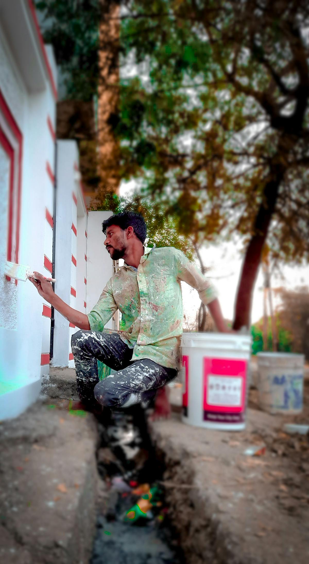 Modern bedroom with vertical wood slat accent wall and minimalist decor