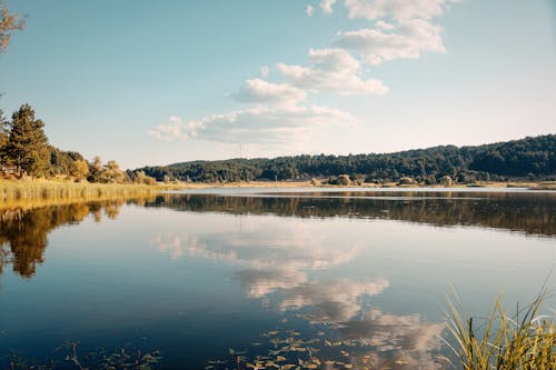Free A Placid Water on Lake with Reflections  of Clouds and Surroundings Stock Photo
