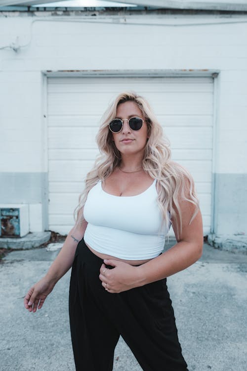 Blond Woman in White Tank Top