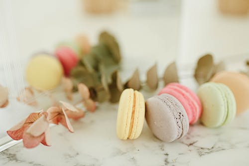 French Macarons on the Marble Surface