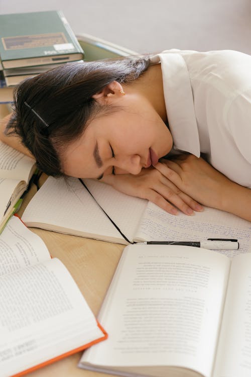 Free A Woman Sleeping on the Desk with a Notebook Stock Photo