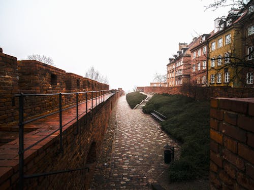 Buildings with Walls and Paths of Bricks