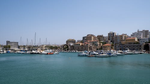 Coastal Area with Concrete Buildings and Boats