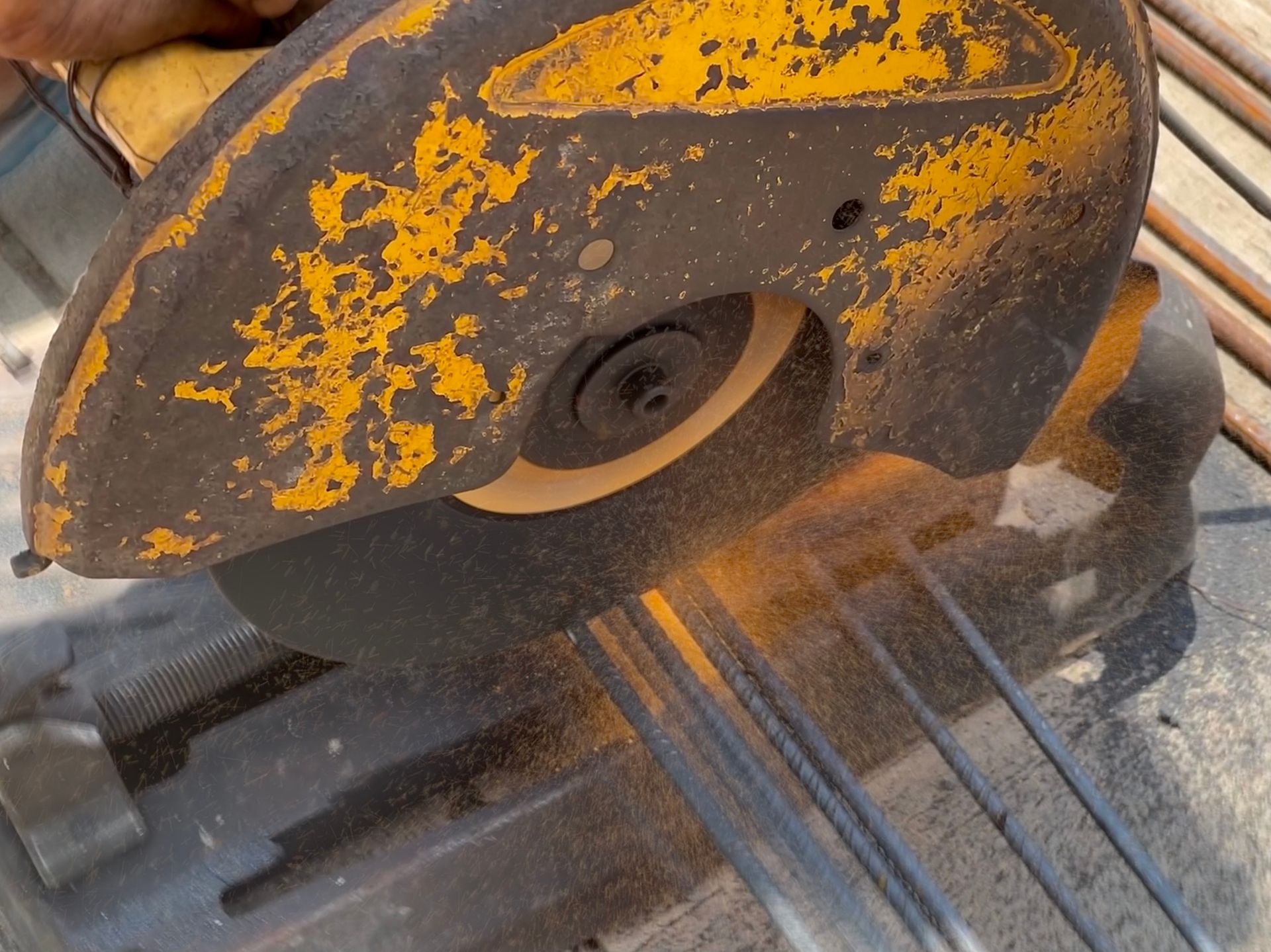 Circular Saw Cutting Metal Rebars