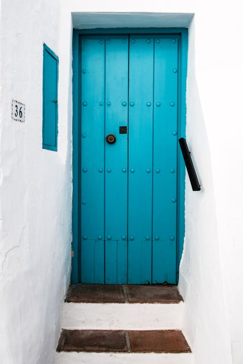 Closed Blue Wooden Door