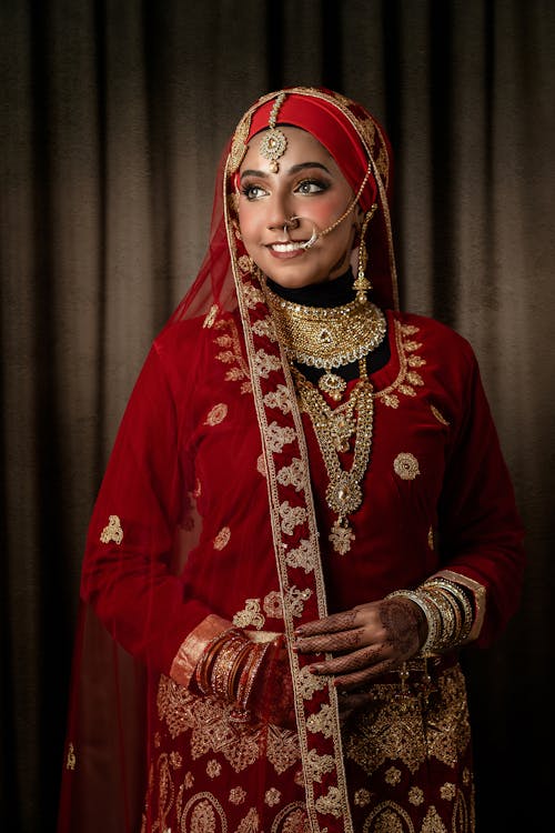 Pretty Woman in Traditional Hindu Festive Dress and Veil