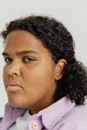 Woman in White and Purple Collared Shirt