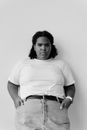 Woman in White Crew Neck T-shirt
