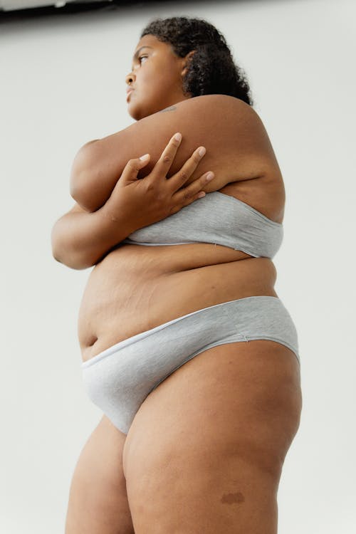 Close Up Portrait of a Naked Woman Body in Gray Panties Plus Size, Underwear  Stock Photo - Image of person, panties: 250804248