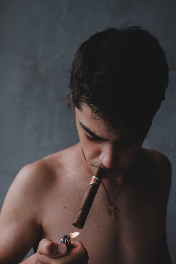 Topless Man With Silver Tube Type Vape