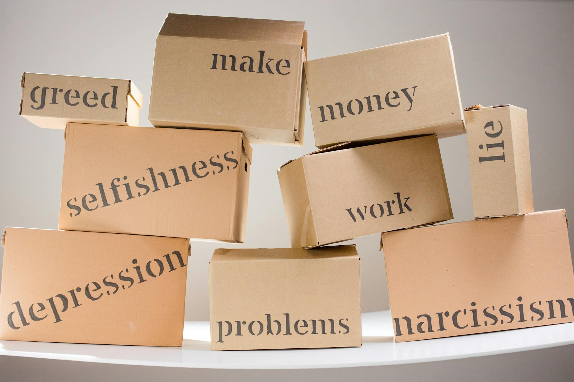 Mental Health Problems Written on Cardboard Boxes