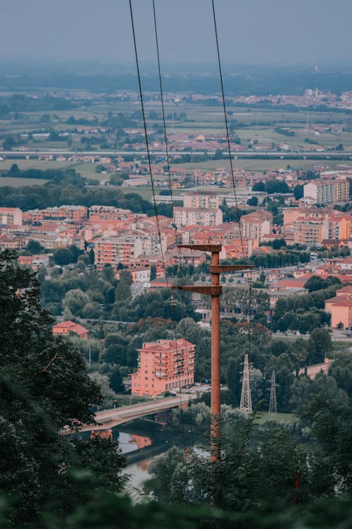 Cable Pole Against a Cityscape
