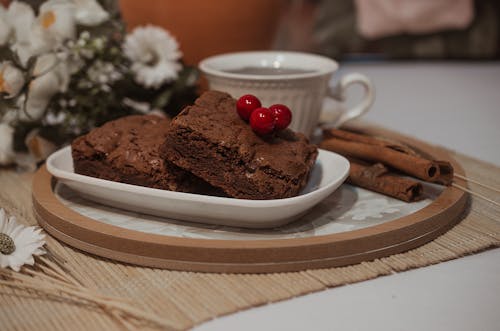 Free Chocolate Brownies on White Ceramic Plate Stock Photo