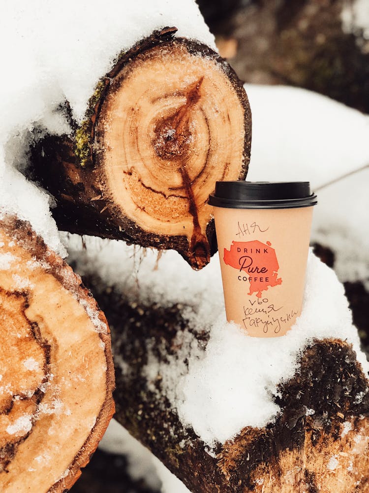 A Cup Of Coffee Over Snow Ice