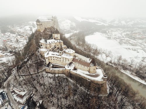 Drone Shot of a Castle During Winter