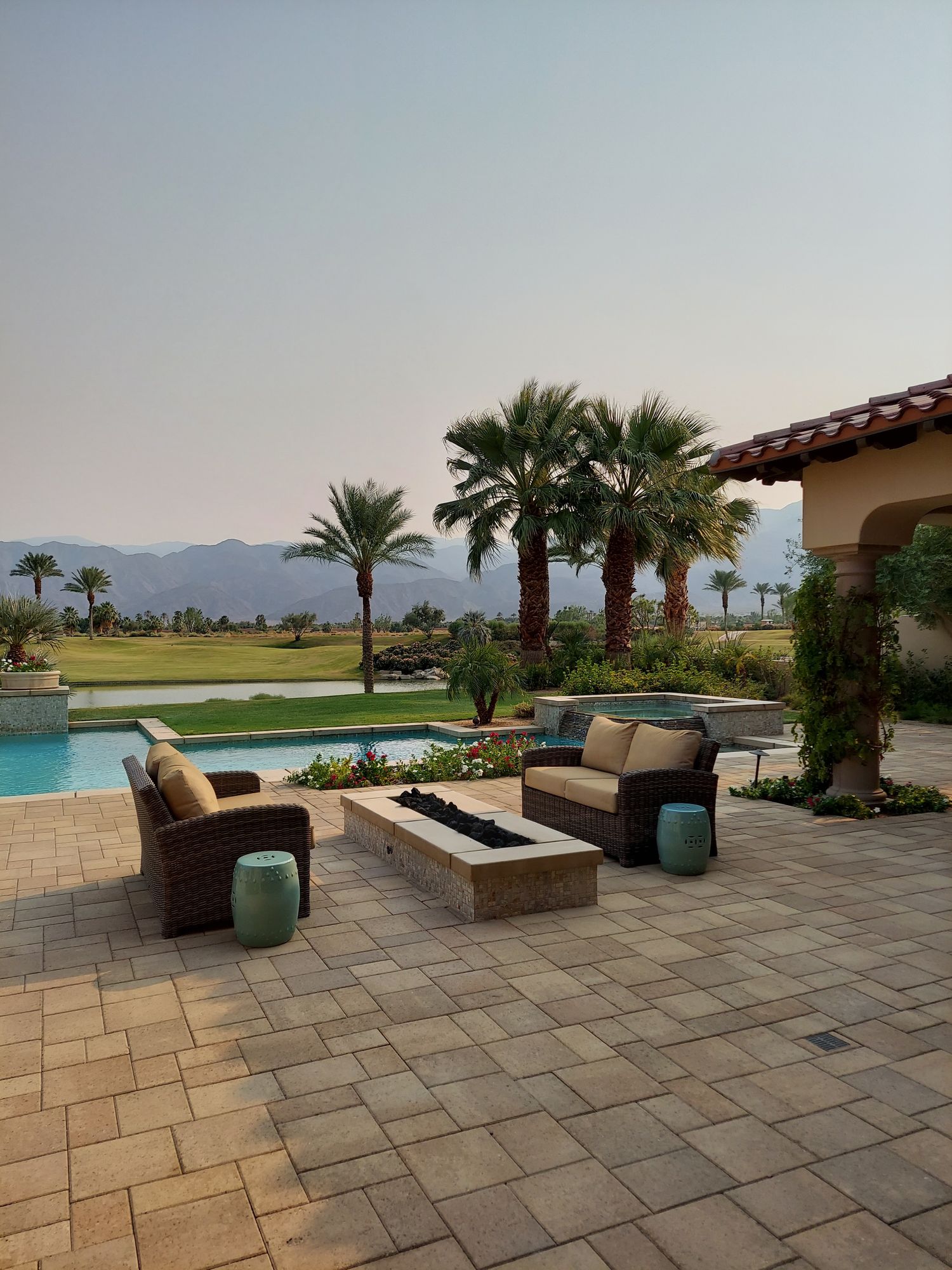 Luxurious Arizona backyard at golden hour