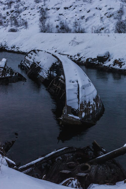 가라앉다, 강, 겨울의 무료 스톡 사진