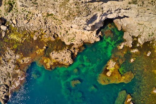 Drone Shot of a Coast with Turquoise Water 