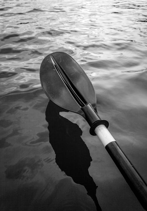 Grayscale Photo of a Boat Paddle