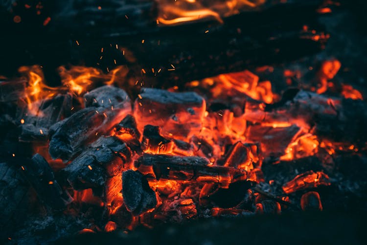 Close-up Shot Of Burning Charcoals