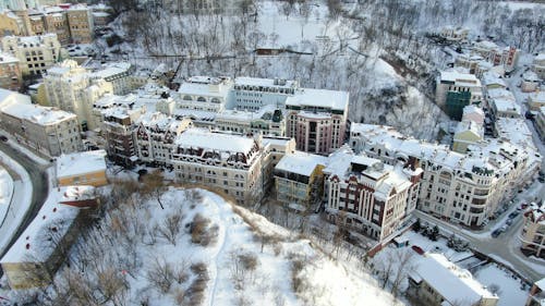 buz gibi hava, drone çekimi, evler içeren Ücretsiz stok fotoğraf