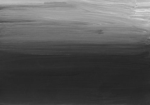 A textured black and white abstract painting with rough brush strokes.