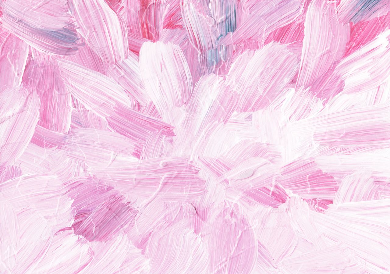 dynamic abstract painting with pink and white brush strokes ideal for