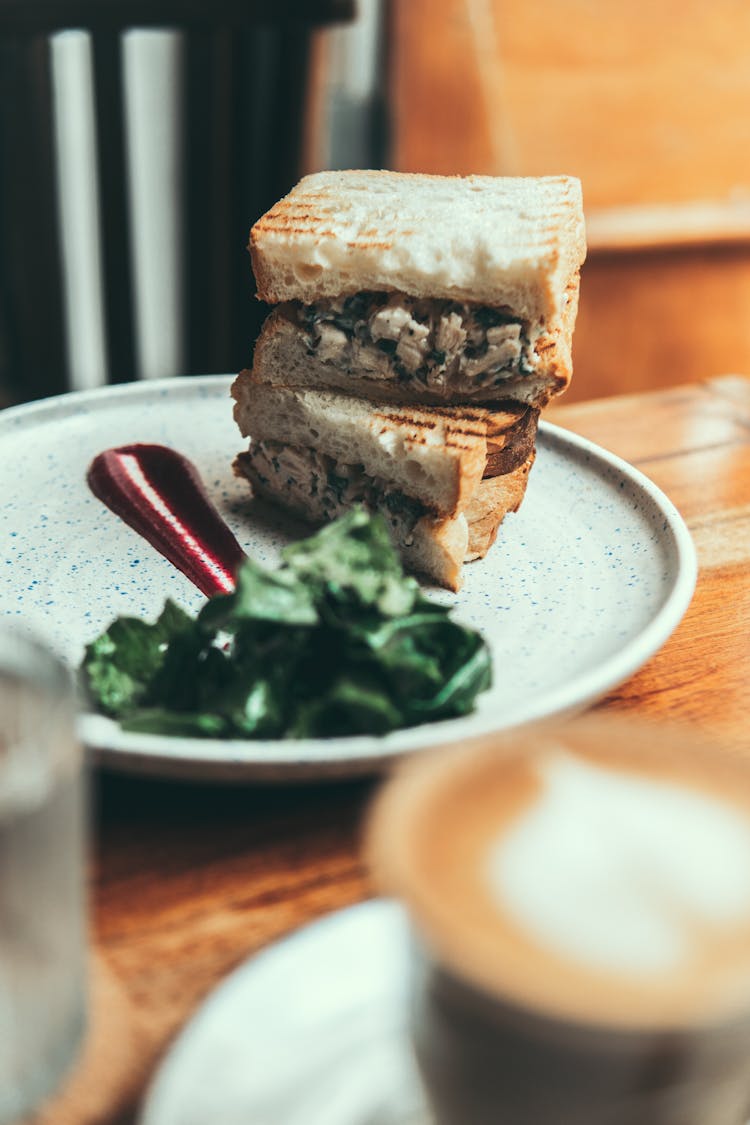 Layers Of Toasted Sandwich On Plate