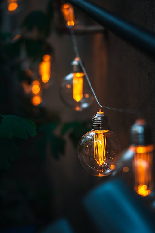 Free Lighted Bulb on Wire Stock Photo