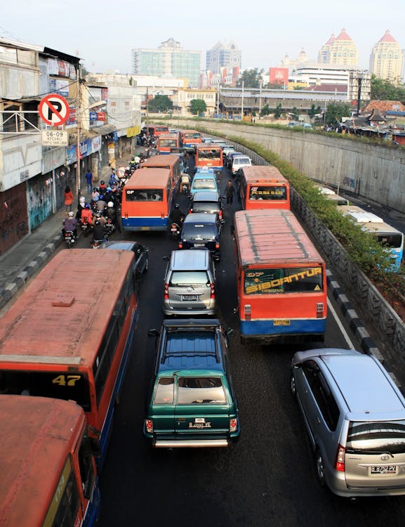 High Angle Shot of Cars on Road 