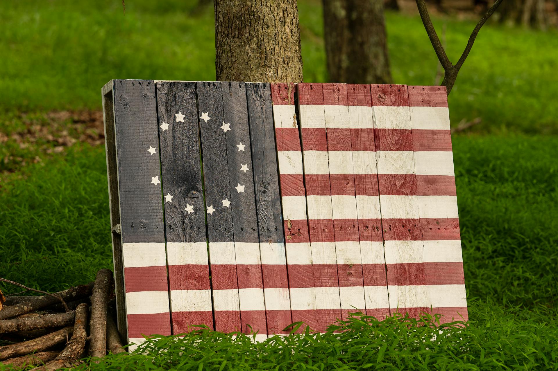 A Wood Painted with the Early Betsy Ross Flag Design