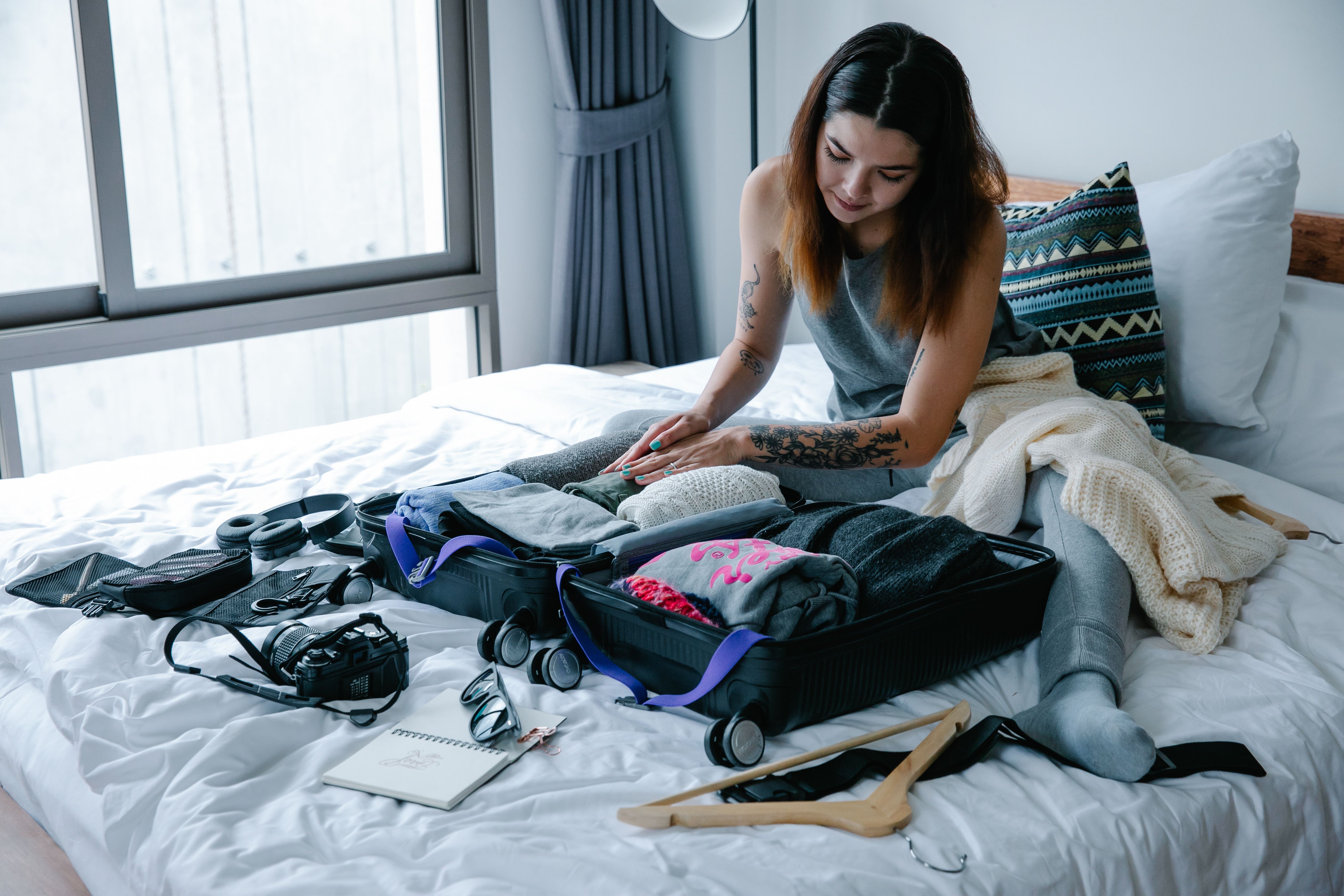 Carry-on suitcase packing for a lightweight travel beauty kit