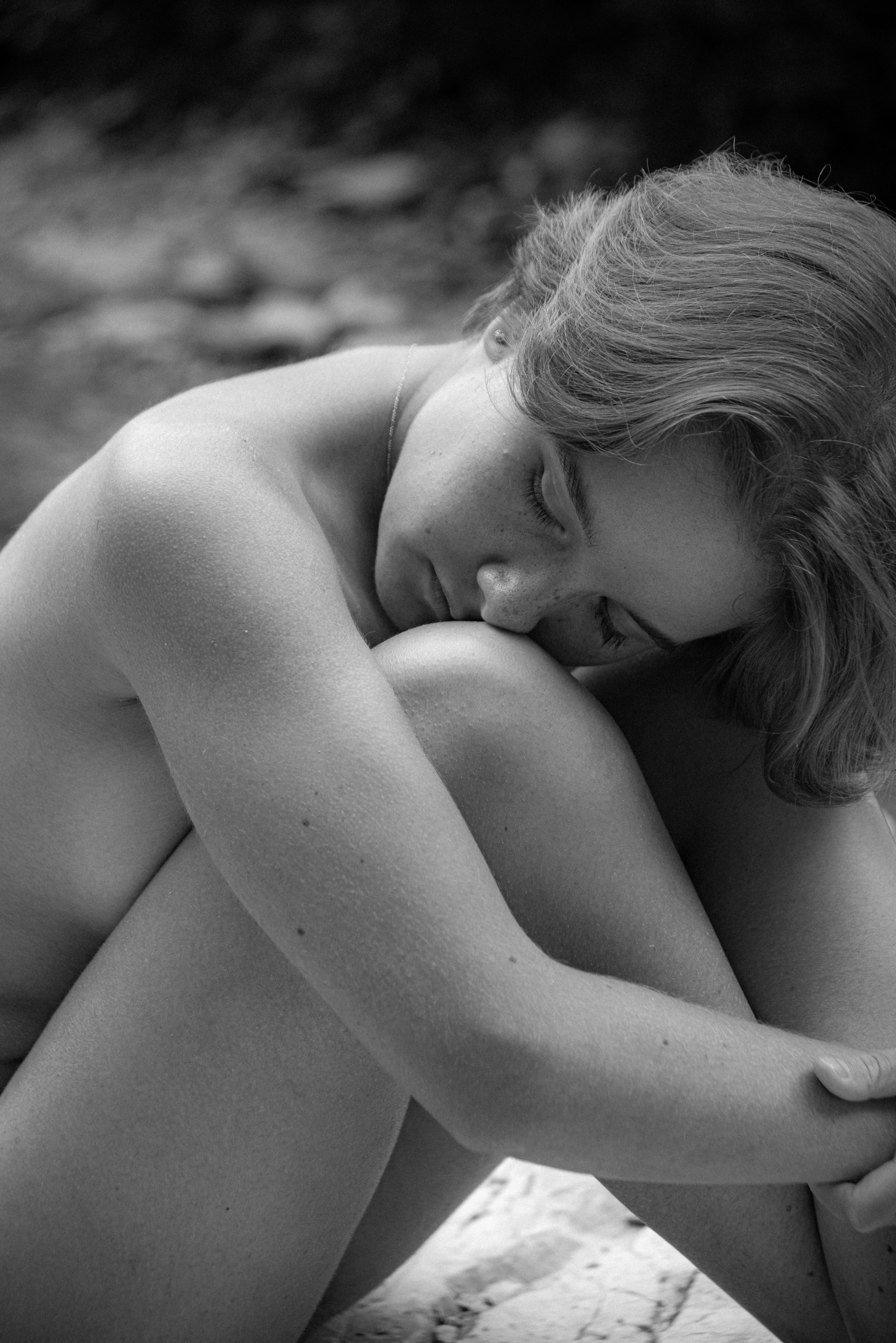 grayscale photo of a naked woman
