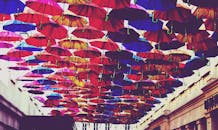 Red, Blue, and Orange Umbrella Lot