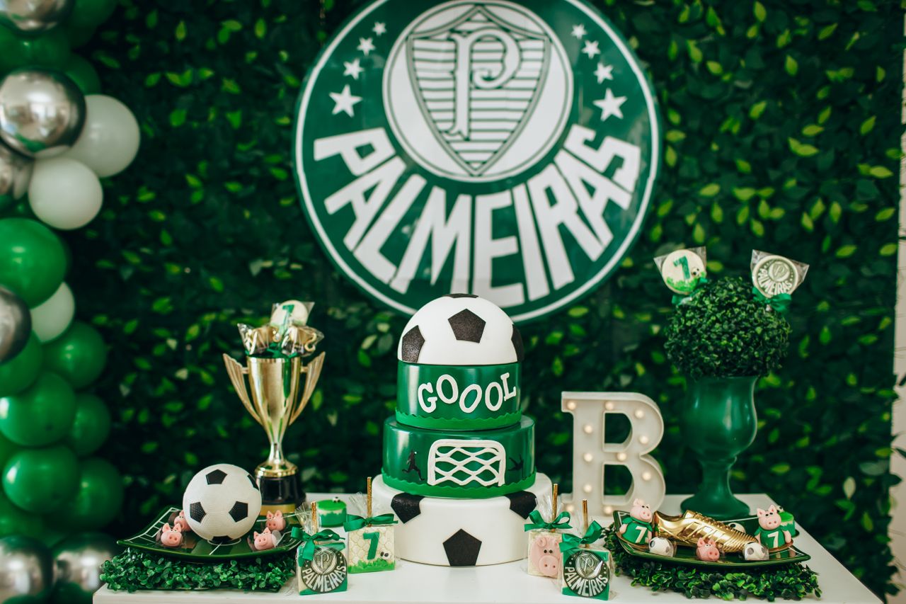 bright and festive soccer themed birthday party with decorations cake