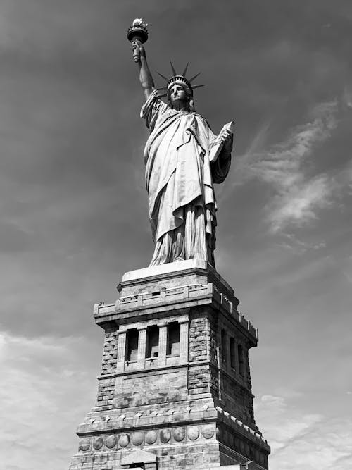 A Grayscale Photo of Statue of Liberty