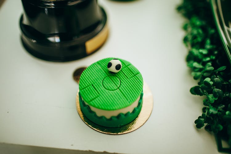 Selective Focus Of Small Soccer Themed Birthday Cake