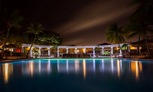 White Concrete Building and Swimming Pool